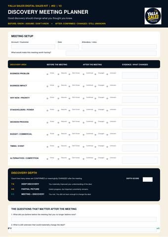 Discovery Meeting Planner, page preview